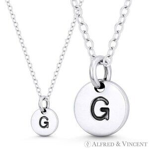 Initial Letter "G" Engraved Tiny Circle Pendant in .925 Sterling Silver